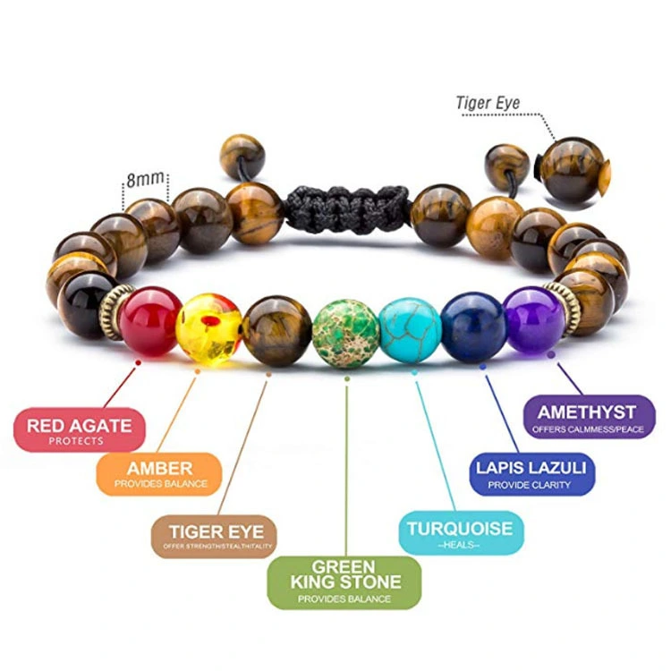 Seven Pulse Energy Tiger Eye Weaving Yoga Wheel Beaded Personalized Fashion Ball Bracelet 1