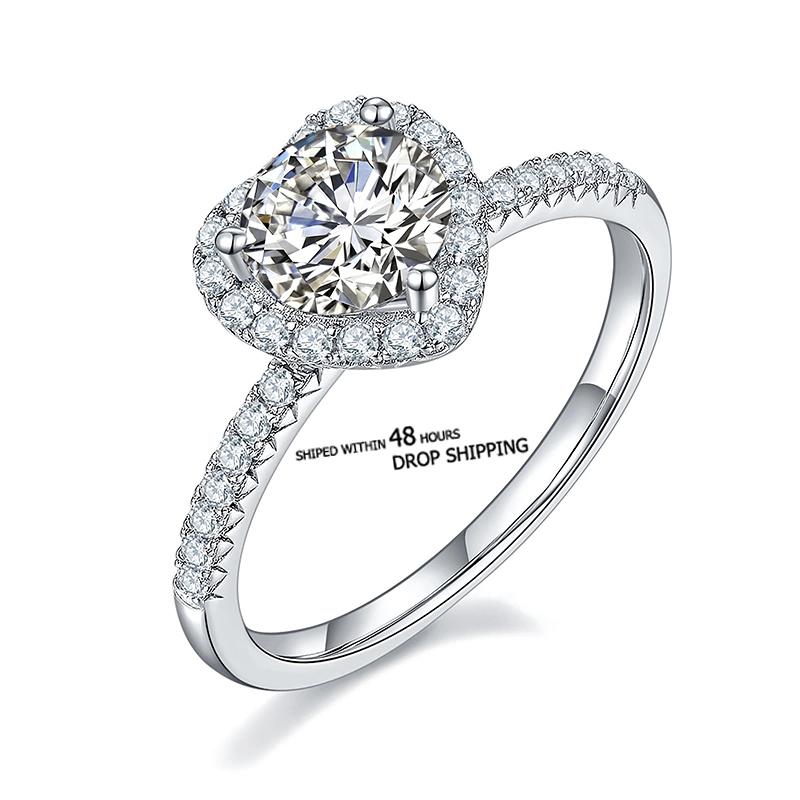 Can Be Shipped Within 48 Hours Sterling Silver 1 Carat 6.5 Mm Round Cut Moissanite Love Heart Ring Solo Diamond For Women 1