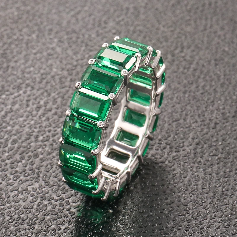 Trendy Blingbling 14k White Gold Lab Grown Emerald Cut 4x6mm Emerald Eternity Band Ring For Lady 1