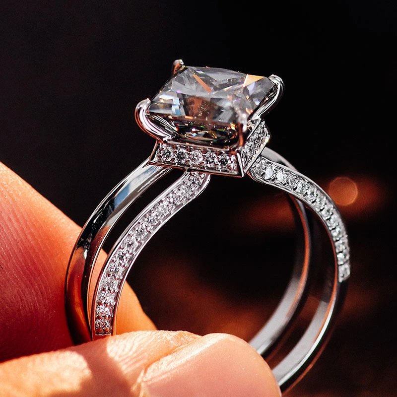 Couleur noire Princesse Coup Moisanite Anneau de fiançailles en pierre personnalisée 1
