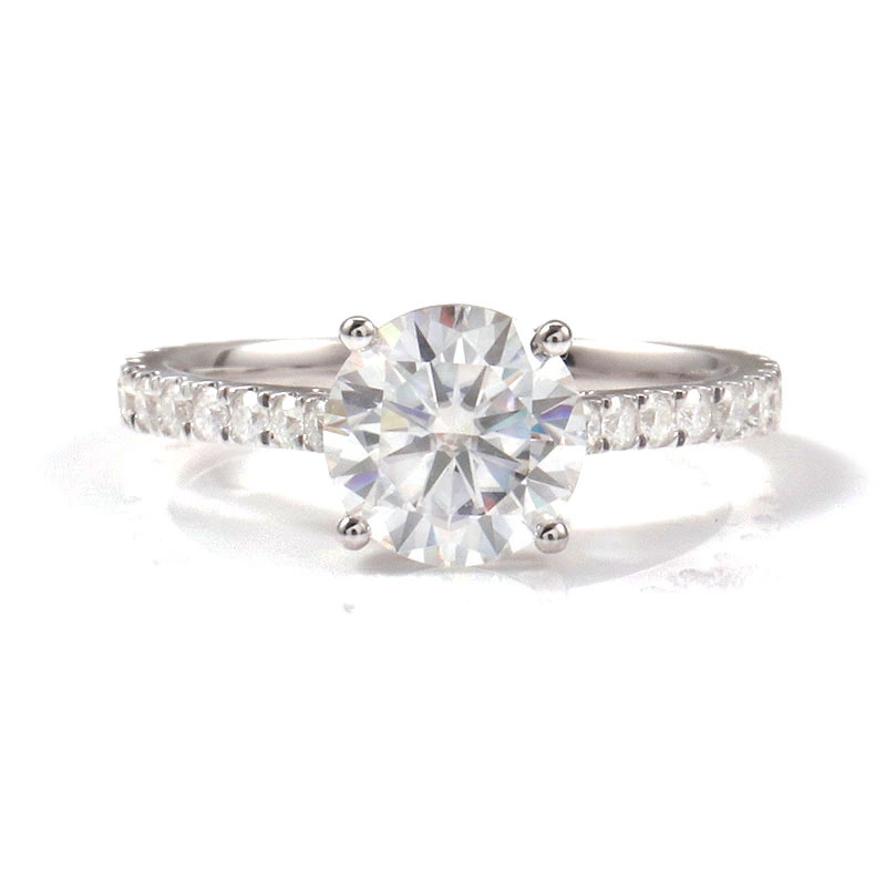 Anneau en or blanc 14K bijoux diamant femmes Moissanite pierre ronde ronde brillant 3ct diamant côté éternité bague de mariage en pierre 1