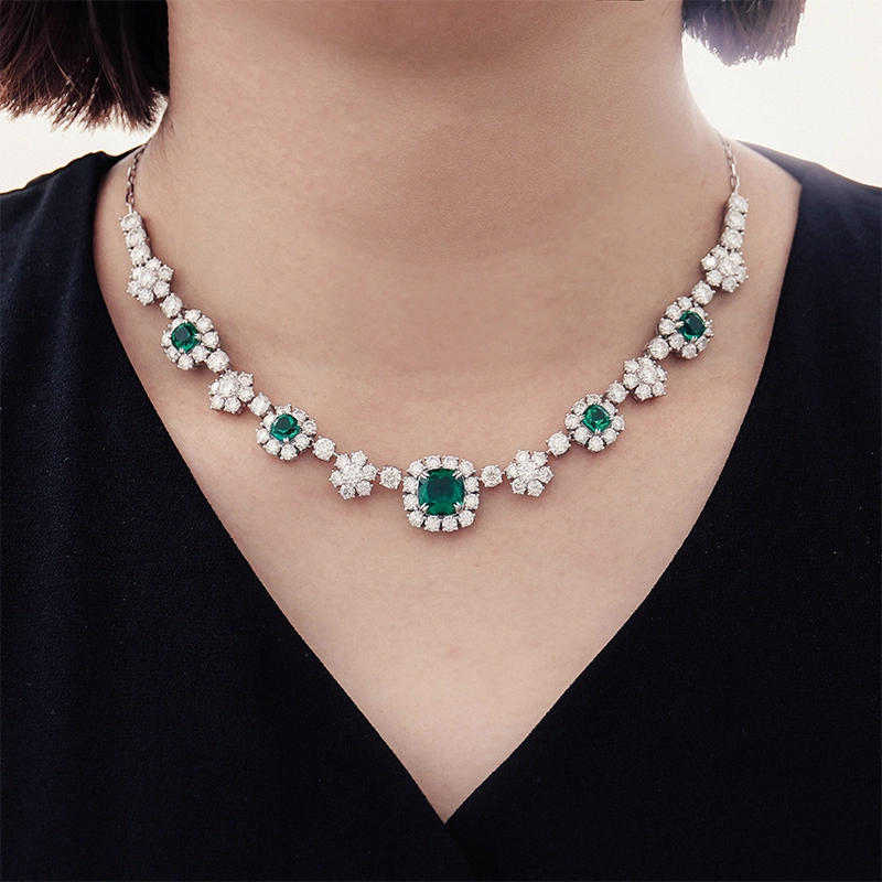 Green Bridal Jewelry Emerald Green Necklace Inspired 14k Gold Lab Emerald & Diamond Wedding Necklace Statement Bridal Jewelry 1