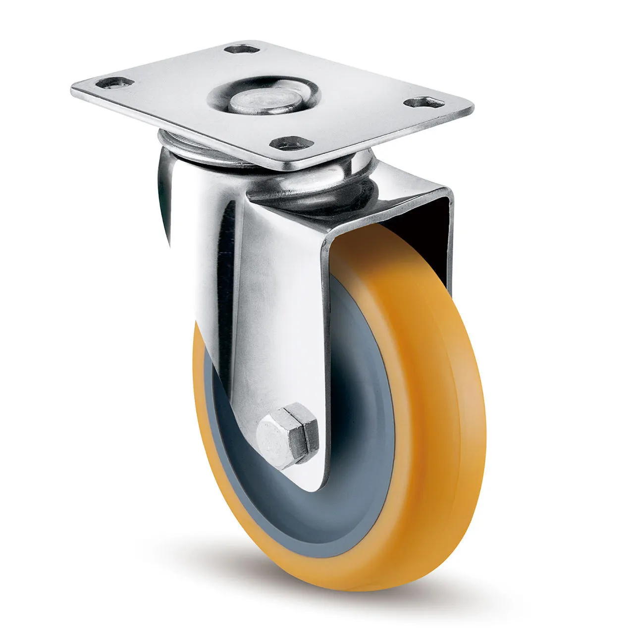 Wholesale American Swivel Orange 4 Inches Pu Wheel Stainless Steel Medium Heavy Caster 1