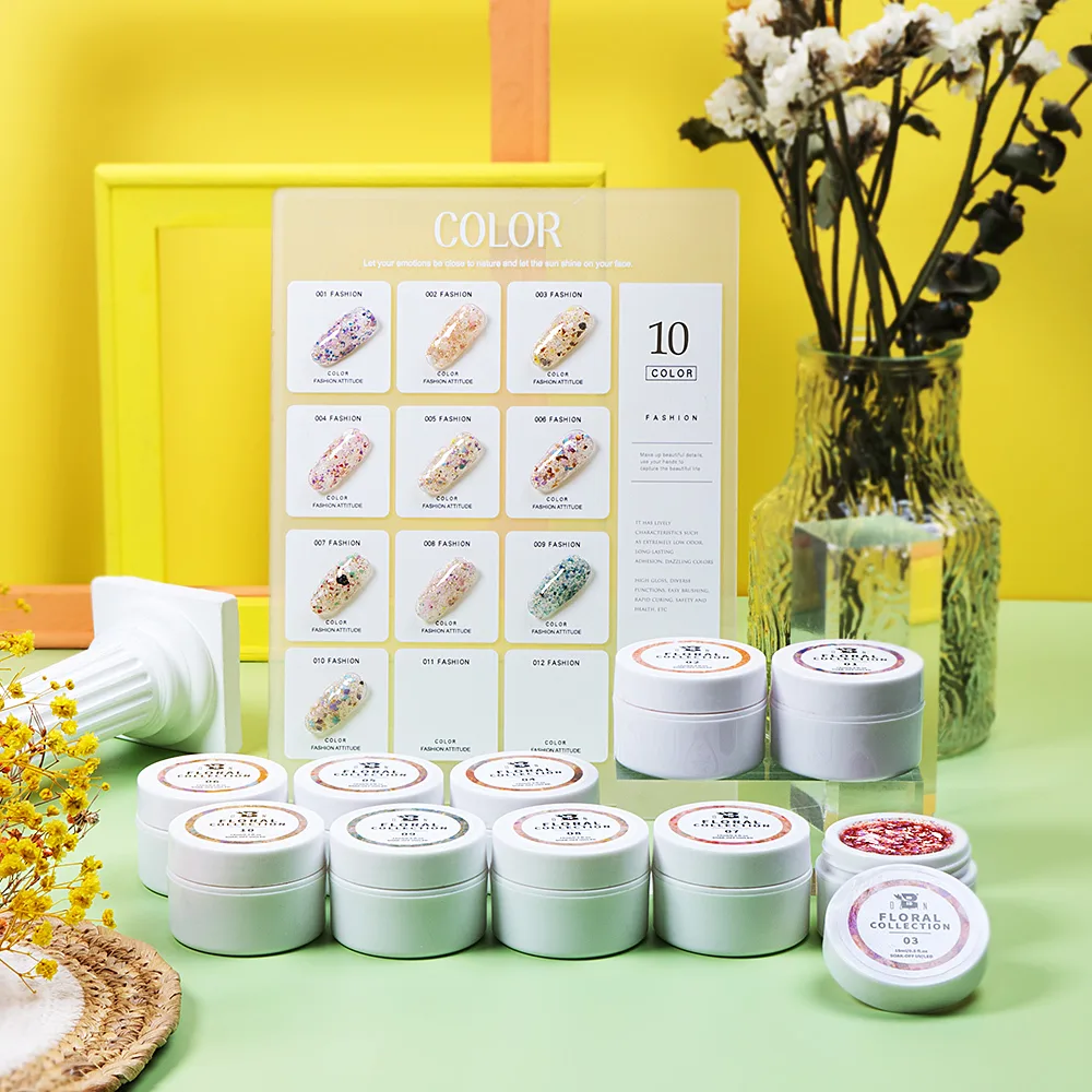 Bozlin 5ml Gel Polish 10 Colors Foil Flakes Glitter Sequin Nail Gels 1