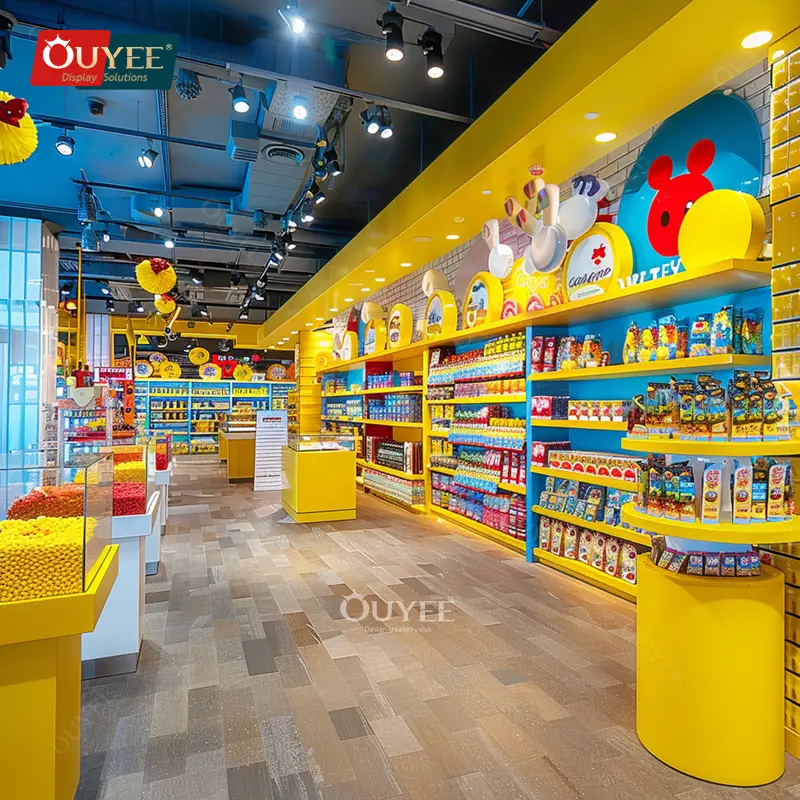 Scaffale espositivo in legno per negozio di dolciumi, ideale per cioccolatini e zucchero filato. 1