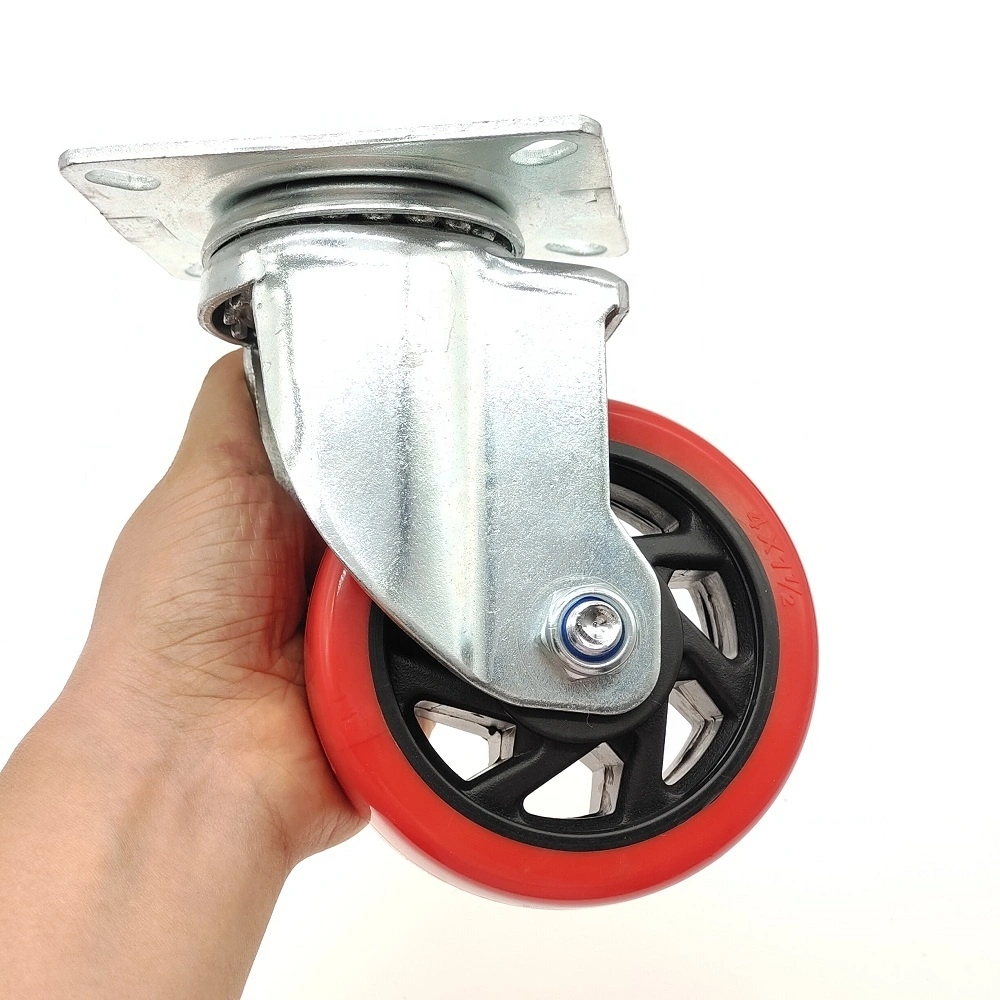 4 Inch X 1 1/2 Inch Width Medium Heavy Warehouse Duty Black Pp Core Red Polyurethane Revolving Castor Wheels 1