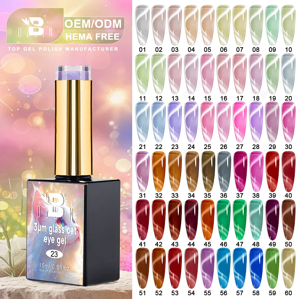 طلاء أظافر جل بوزلين 3 ميكرومتر بتصميم عين القطة الزجاجي، خالٍ من HEMA وTPO، جل مغناطيسي يعمل بالأشعة فوق البنفسجية 1