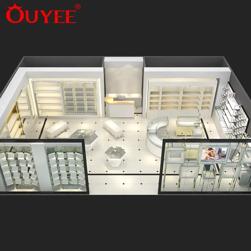 3D-Rendering Showroom-Möbel Holz Schmuckladen-Display Inneneinrichtung 1