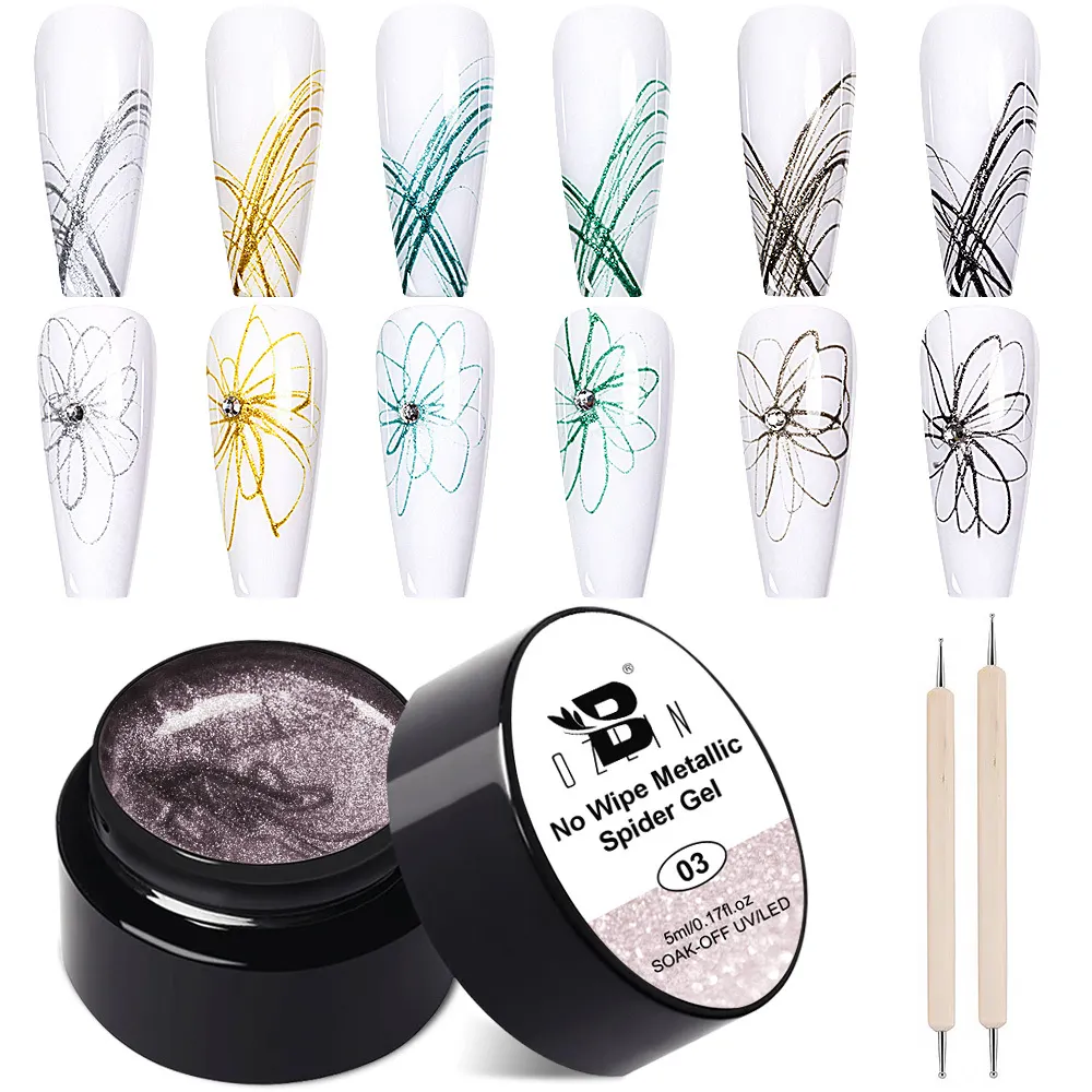Bozlin 16 Colors No Wipe Metallic Spider Gel Polish OEM Nail Art Liner Gel 1