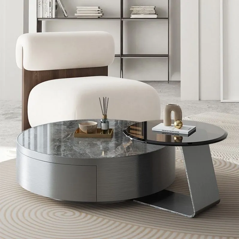 Table basse moderne de haute qualité en métal, acier inoxydable et verre trempé 1