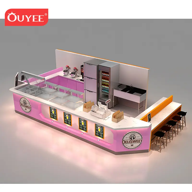 Arredamento personalizzato per chioschi di vendita al dettaglio di succhi di frutta e yogurt gelato, direttamente dalla fabbrica. 1