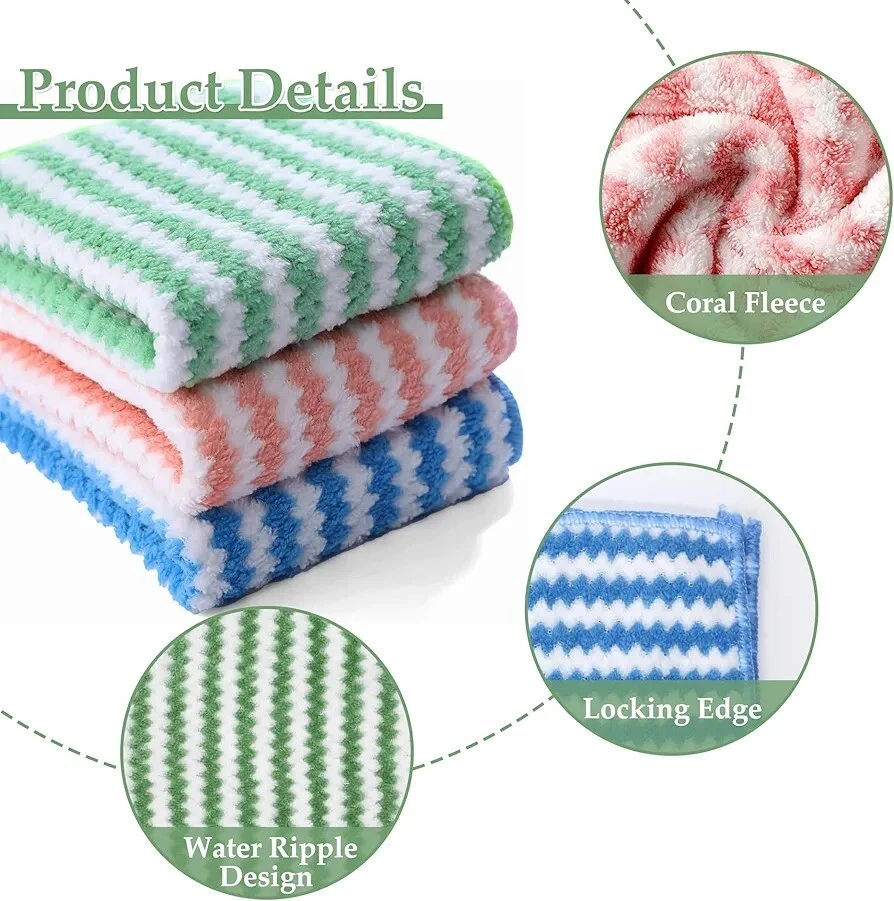 Soft Coral Fleece Cleaning Towel Kitchen Cloth Non-Stick Oil Dish Rag 1