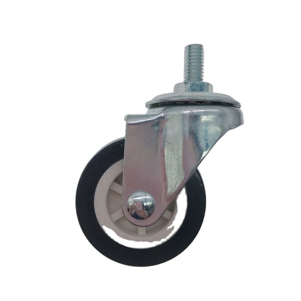 Light Duty White Core Black Color Pvc 38mm 1.5 Inch Furniture Universal Caster Wheel With Threaded Stem 1