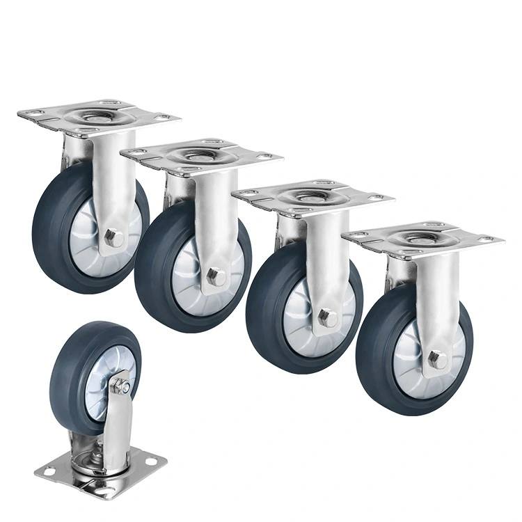 4\ 5\ Black Tpr Casters Mid Heavy Duty Industrial Swivel Caster Wheels With Top Plate Made Of Steel And Thermoplastic Rubber 1