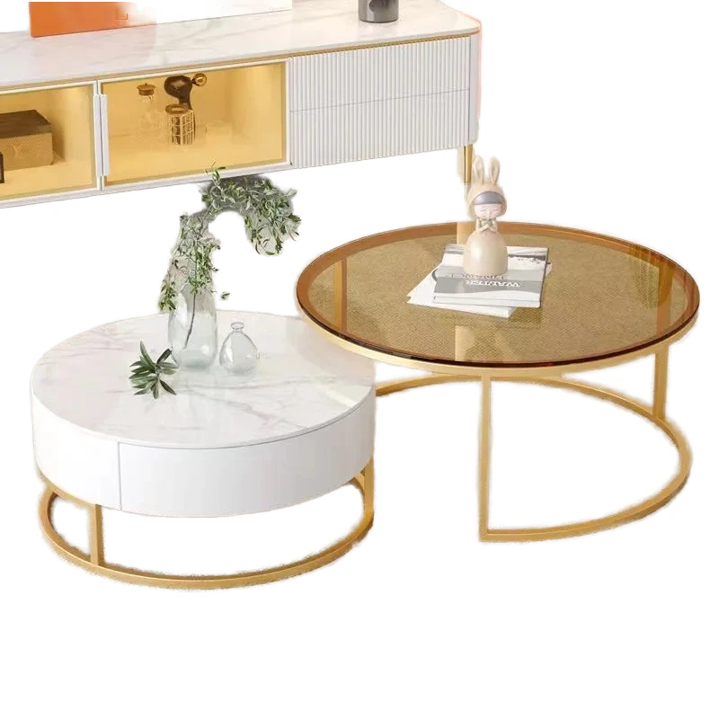 Modern Luxury Living Water Pattern Glass Marble Design Convertible Metal Material Living Room Coffee Table 1