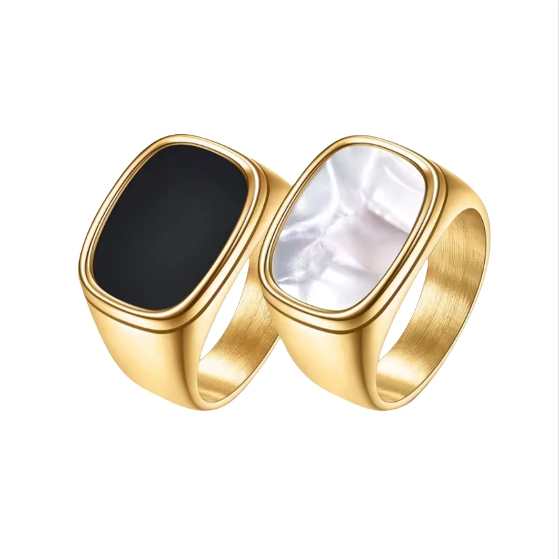 Anillos de acero inoxidable para hombre, chapados en oro de 14k, con imágenes en plata. 1