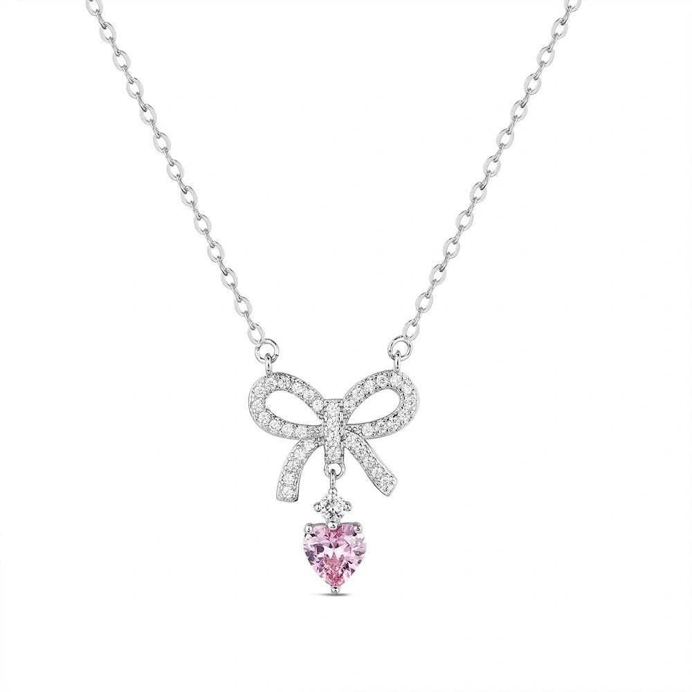 S925 Sterling Silver Zircon Bow Knot Tassel Pendant Exquisite Necklace For Valentine's Day Gift 1