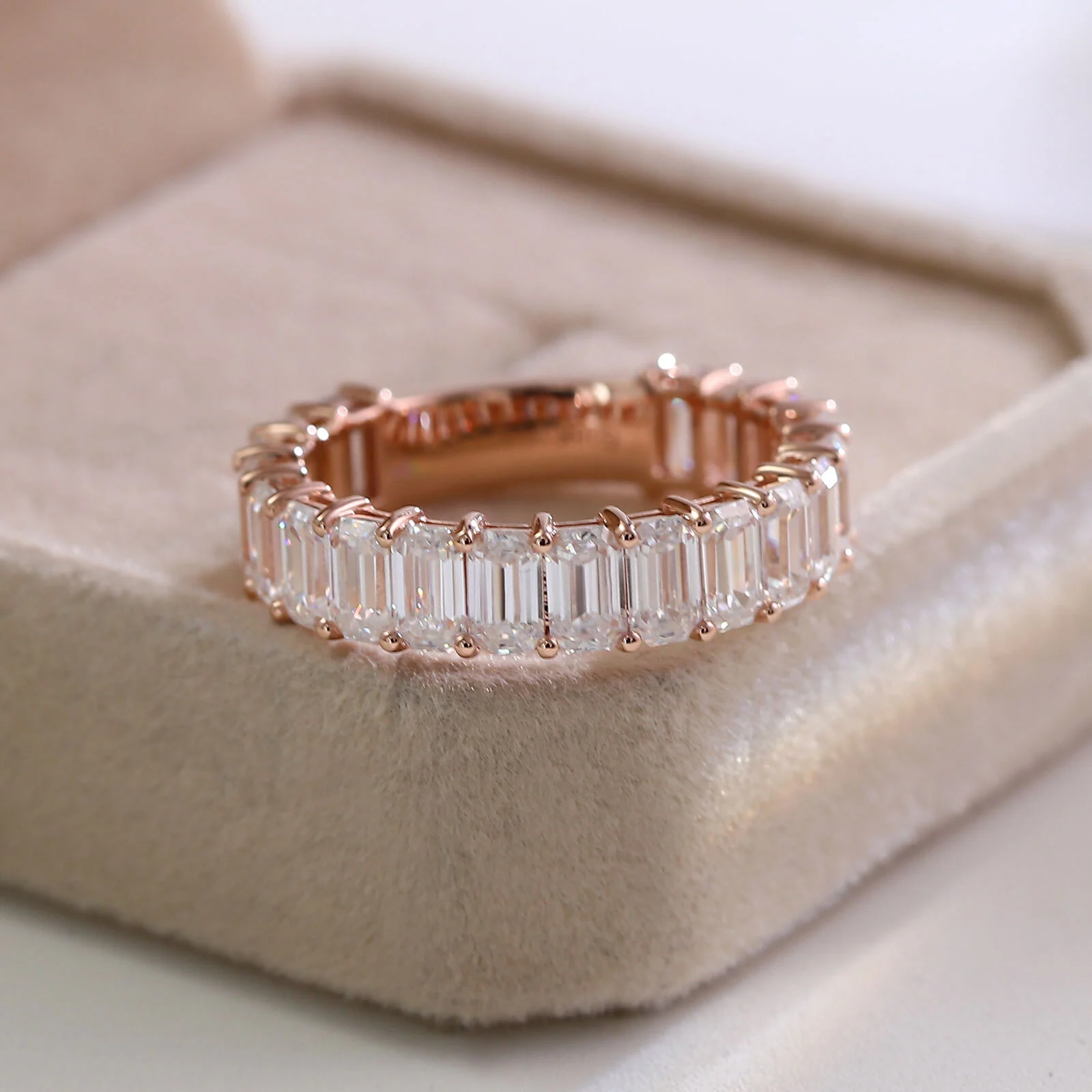Bague classique en or massif 18 carats avec diamants et moissanite, forme baguette 3 x 5 mm, prix de gros, pour femme 1