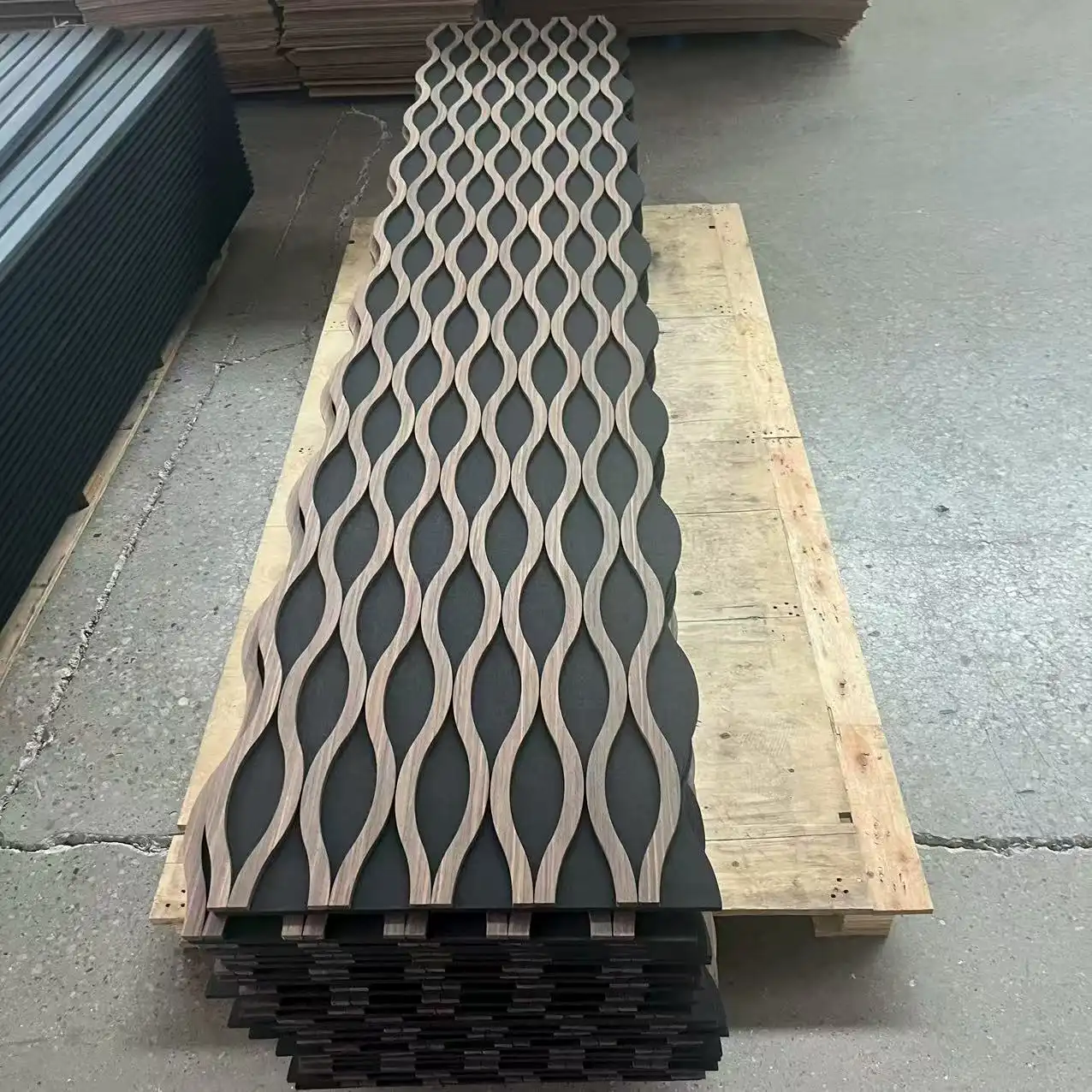 3D Wave Wood Slat Acoustic Panels Polyester Fiber Sound Absorbing Panels 1