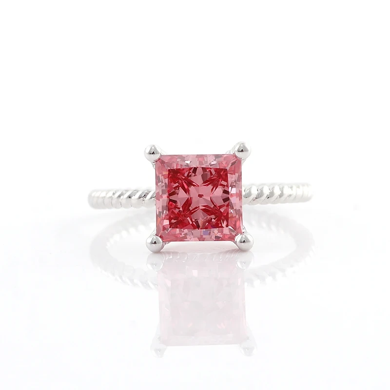 Gemstone Jewlery 2.5carat Pink Color Lab Grwon Sapphire Diamond Gold Ring Princess Cut Twisted Band 14k Diamond Ring 1
