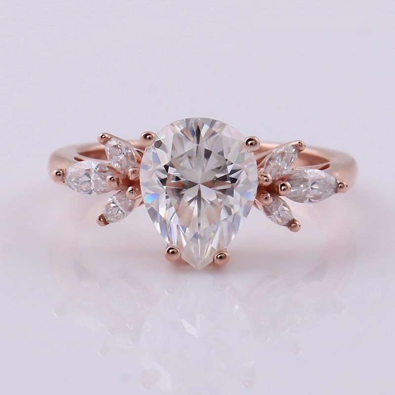 Bague de fiançailles en or rose 10 carats, exceptionnellement belle, avec moissanite taille poire 1