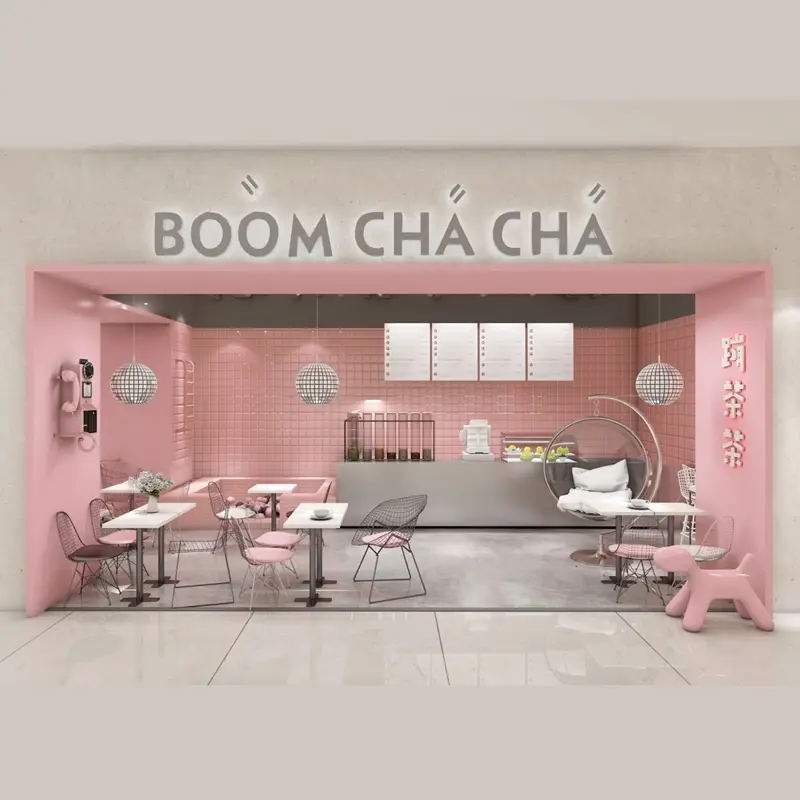 Inneneinrichtung und Dekoration eines Cafés mit Thekendisplay 1