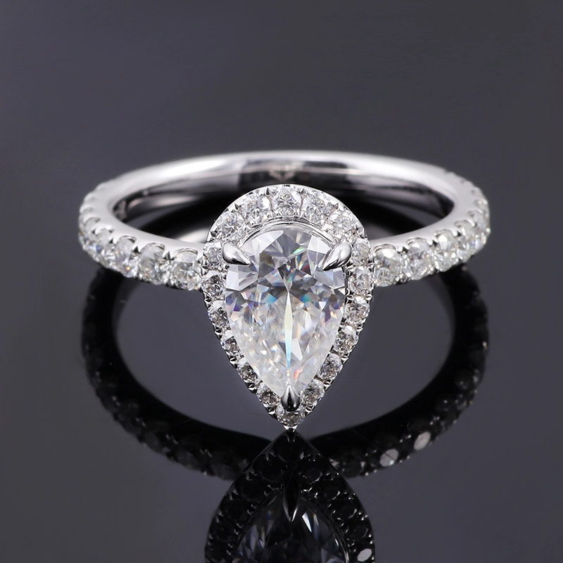 Provence 18K 14K 10K Joyería de oro amarillo 9x6mm 1.5ct Pear Cut Moissanite Diamante White Color Anillos de diamantes Anillo de compromiso de mujeres 1