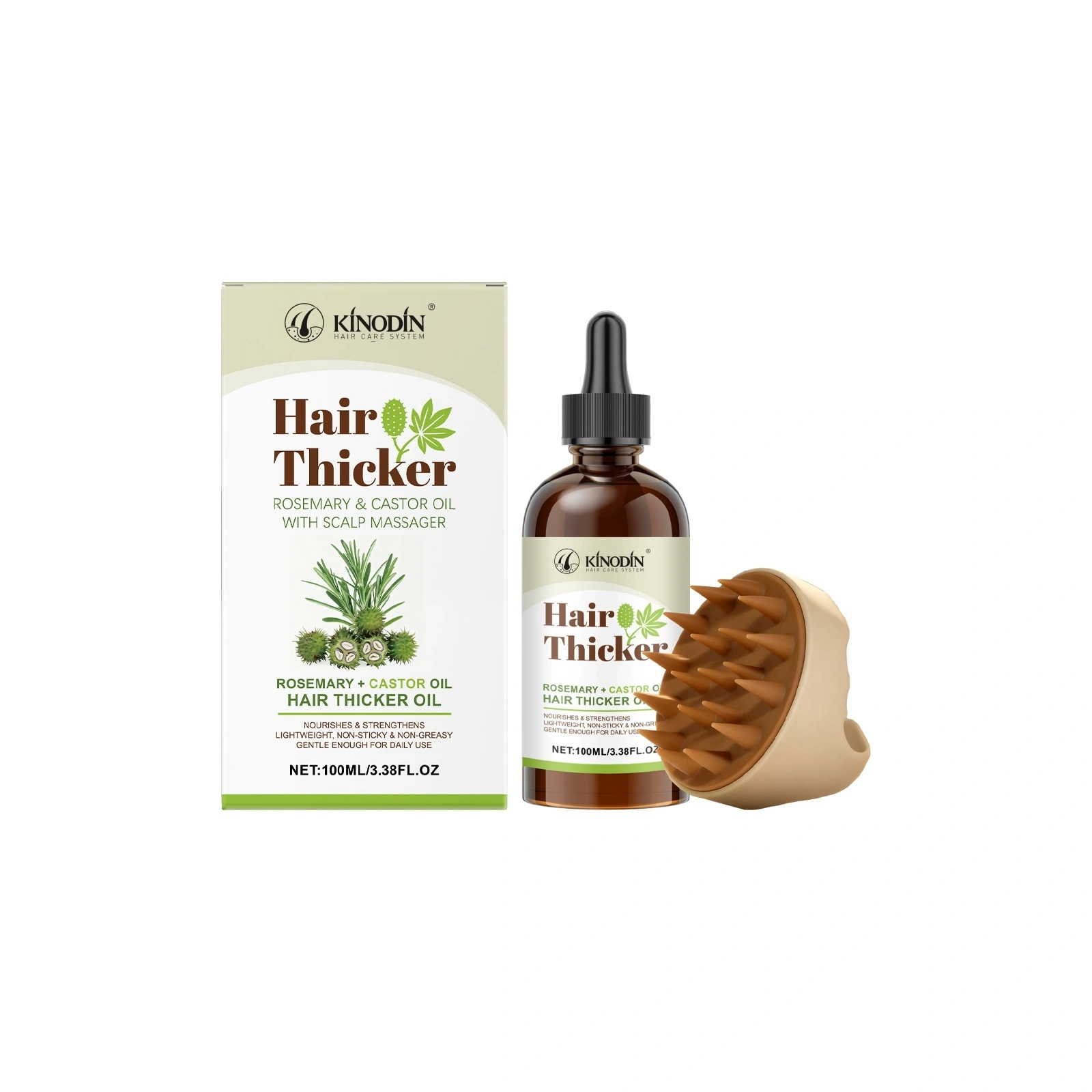 Óleo de rícino e alecrim Kinodin, óleo essencial para cuidados com os cabelos, hidrata, regenera o cabelo, repara o couro cabeludo e previne a queda de cabelo 1