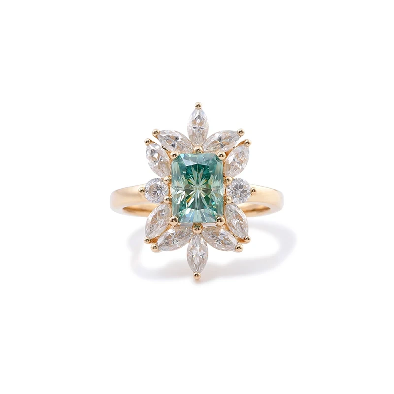 Provence fine bijoux jaune massif or 14k bleu vert radieux coupe 2ct vintage handue de mariage de fiançailles vintage Moisanite 1