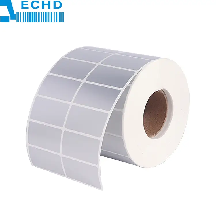 Rotolo di etichette logo in PET argento opaco impermeabile, direttamente dalla fabbrica. 1