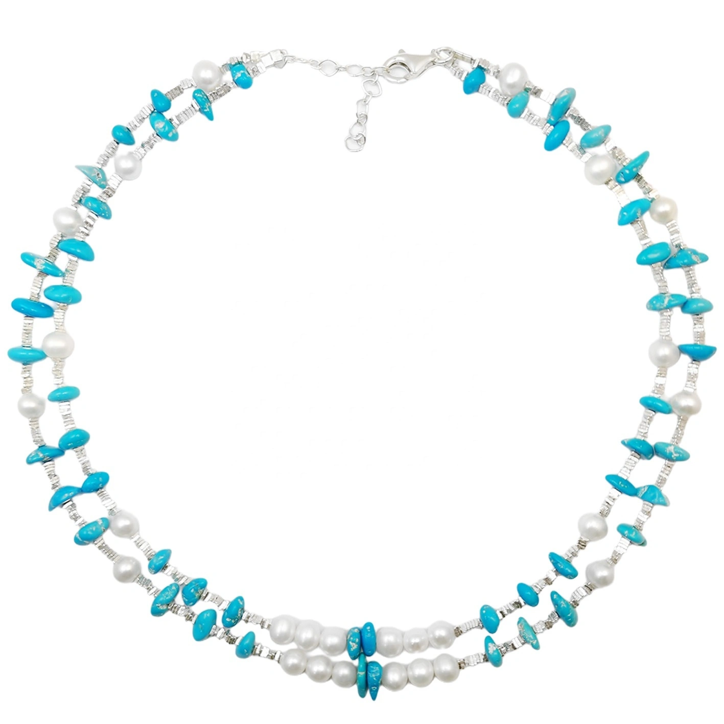Healing Double Necklace Pearl Turquoise Natural S925 Mabenyane a Silver a Basali a rekisoang ka ho Fetisisa Moqapi oa Mabenyane a Matle a Tloaelehileng 1