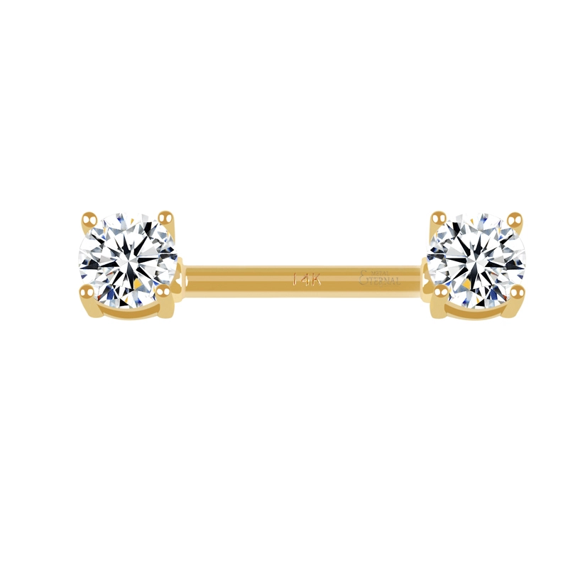 Eternal Metal 14k Gold Nipple Ring Barbell With 5mm Prong Setting Cz Piercing Jewelry 1