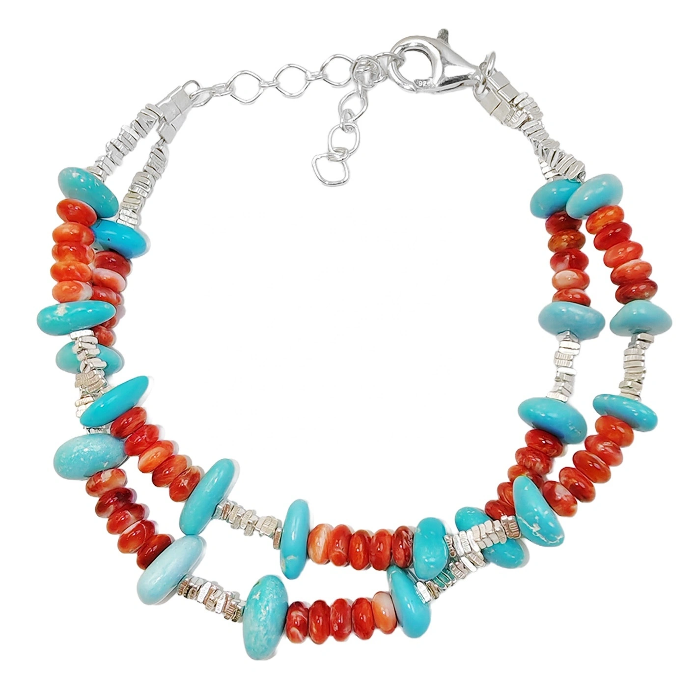 Natural Turquoise And Red Spiny Oyster Layer Bracelet With S925 Silver Exquisite Bracelet Fine Jewellery 1