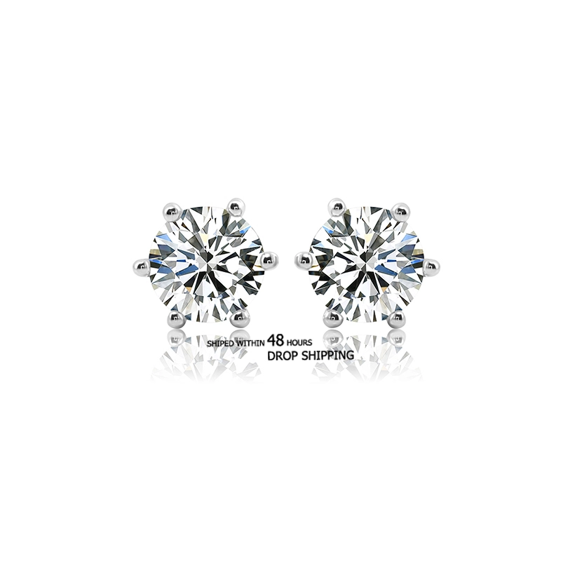 Dropshipping 925 Sterling Silver Six Prongs Colorless 0.5ct Round Brilliant Cut Moissanite Stud Earrings For Women Gifts 1