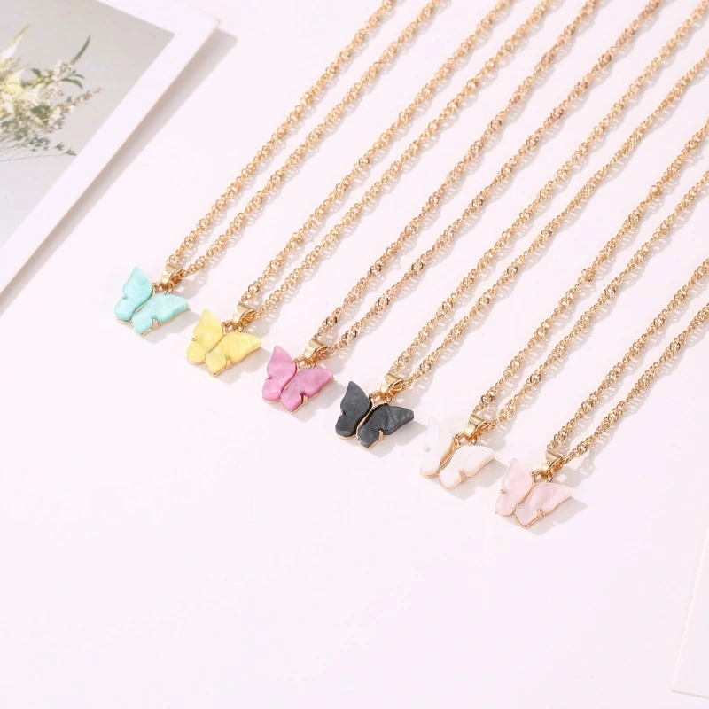 Customized Metal Jewelry Sweet Butterfly Necklace Acrylic Colorful Sweet Women's Versatile Collar Chain 1