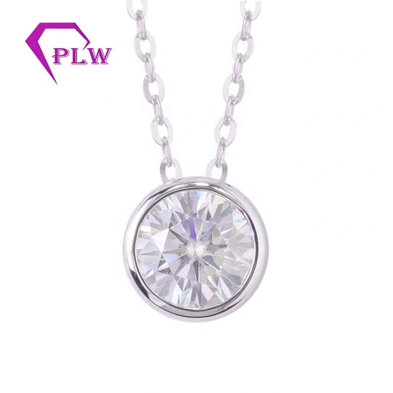 Fashion Belle 6,5 mm Round Stone Moisanite Collier en or blanc 14K pour filles 1