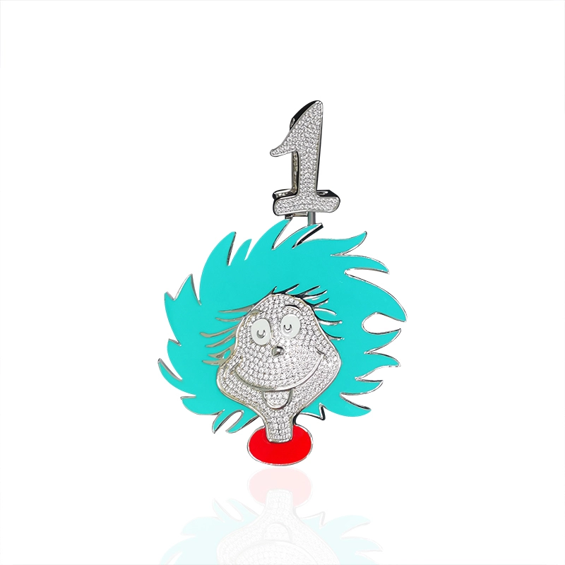 Beliebtes Cartoon Design 925 Silber Moissanit Diamant asphaltiert Emaille Anhänger Halskette Schmuck für Männer 1