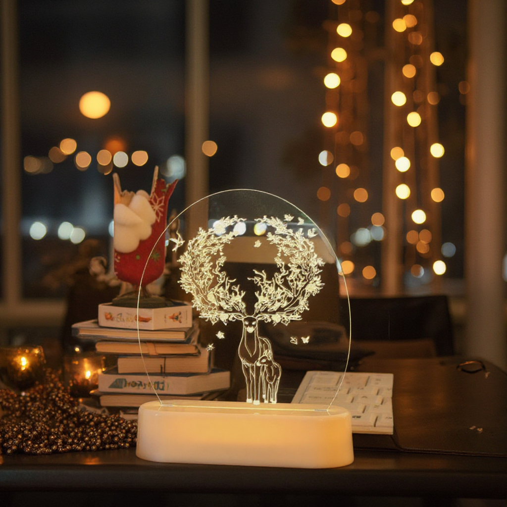 Acrylic Night Light With Remote Control GL-SR1 With Warm White Elk Pattern For Christmas Decoration 1