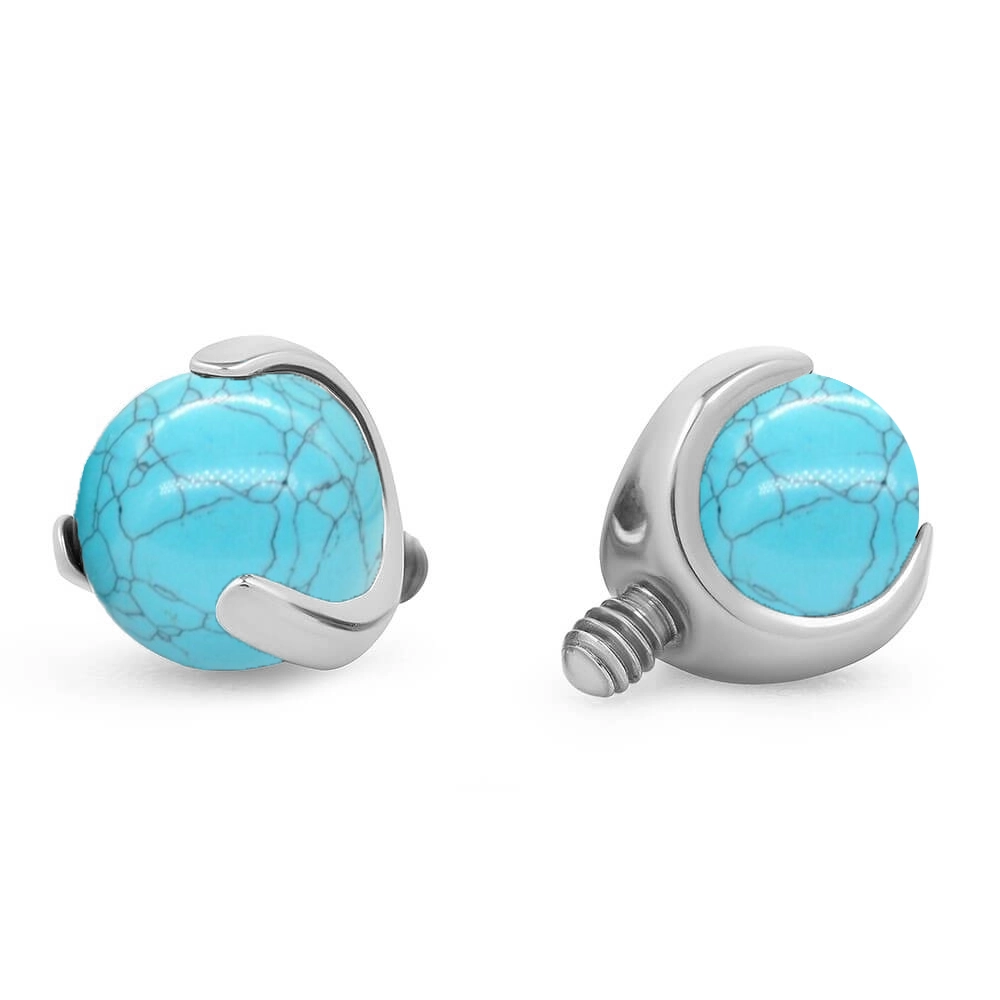 Eternal Metal Astm F136 Titanium Threaded 3 Claw Set Turquoise Stone Ball Dermal Anchor Tops 1