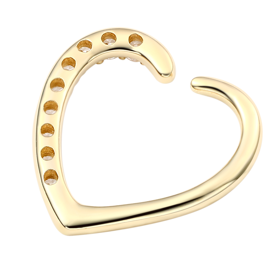 Eternal Metal 14k Solid Gold Half Paved Clear 5a Cz Hollow Heart Nose <000000> Ear Hoop Piercing Navel<000000>lip Seamless Ring Jewelry 5