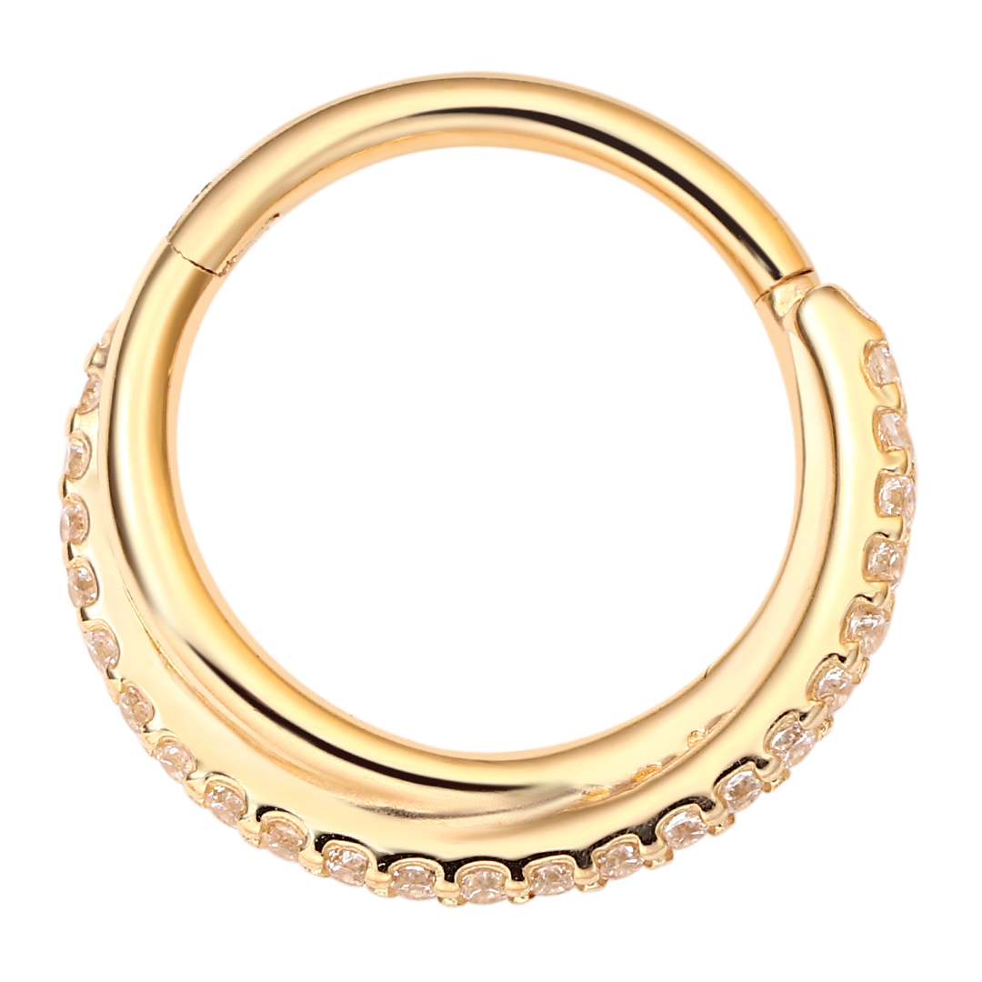 Eternal Metal Real 14k Solid Gold Side Paved 5a Cz Cross Twined Hinged Segment Hoop Ring Nose <000000> Earring Piercing Jewelry 7