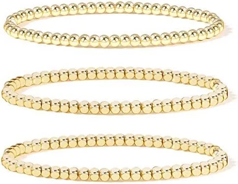 Gold Bead Bracelet For Women 14k Gold Plated Bead Ball Stylish And Minimalist Beaded Hematite Stretchable Elastic Bracelet 1