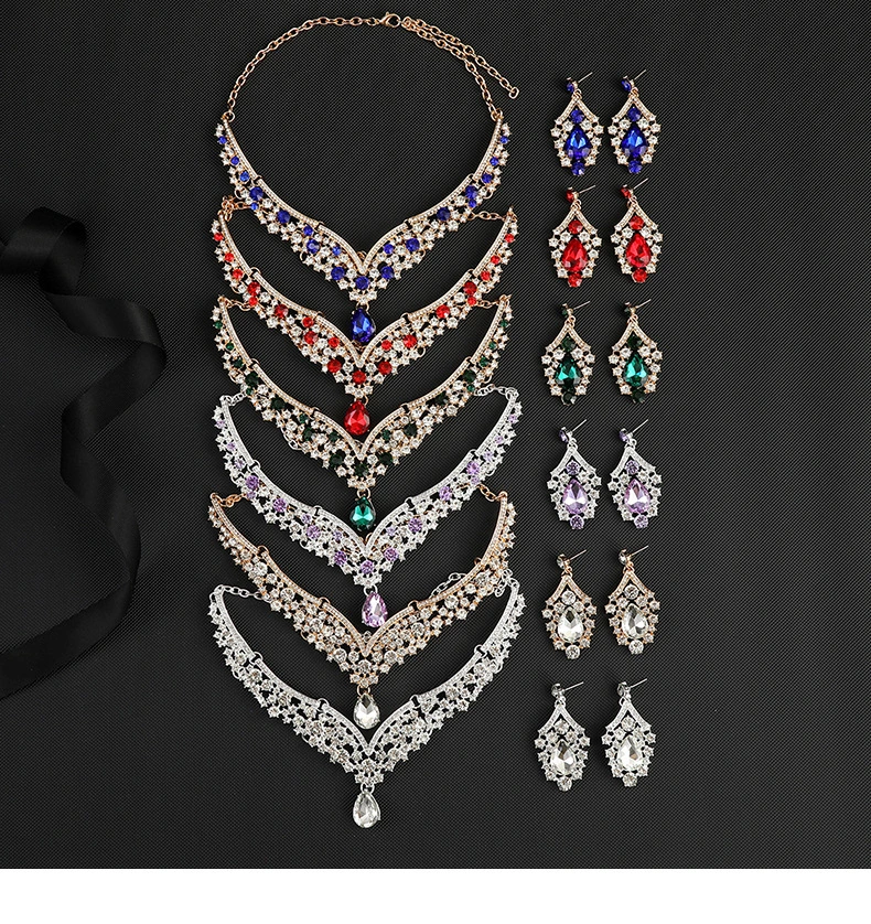 Crystal Rhinestone Necklace Earrings Set Miallo Jewelry 1