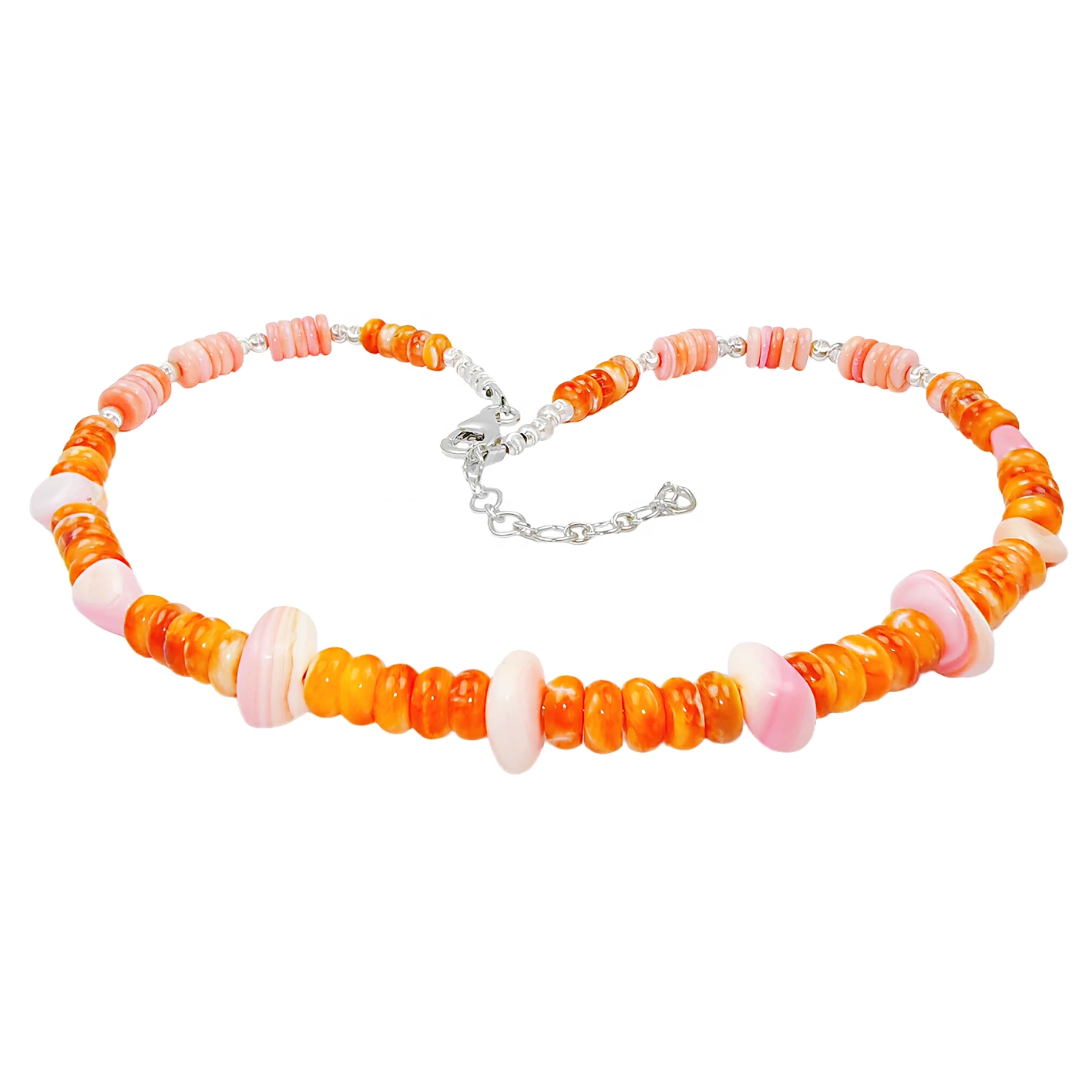This Stunning Necklace Strings Bright Orange Spiny Oyster With S925 Silver Beads Creating Rich Layers And Easily Lighting Up 1