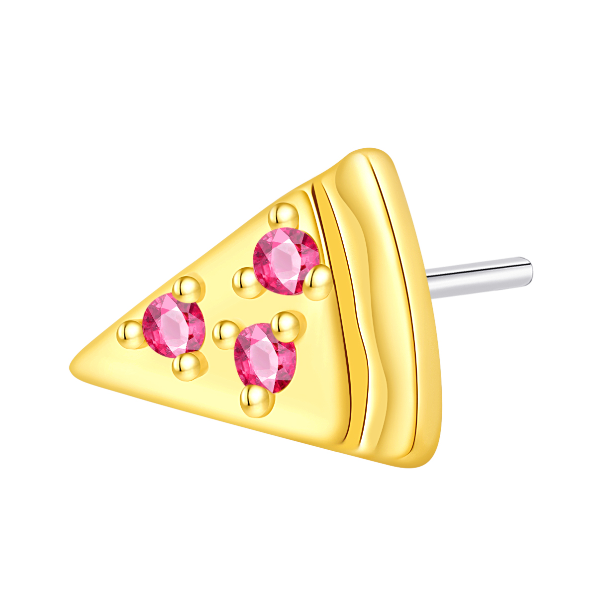 Eternal Metal 14k Solid Yellow Gold Round Rose Red Cz Paved Pizza Shaped Ear<000000>nose Piercing Jewelry Threadless Push In Ends Tops 6