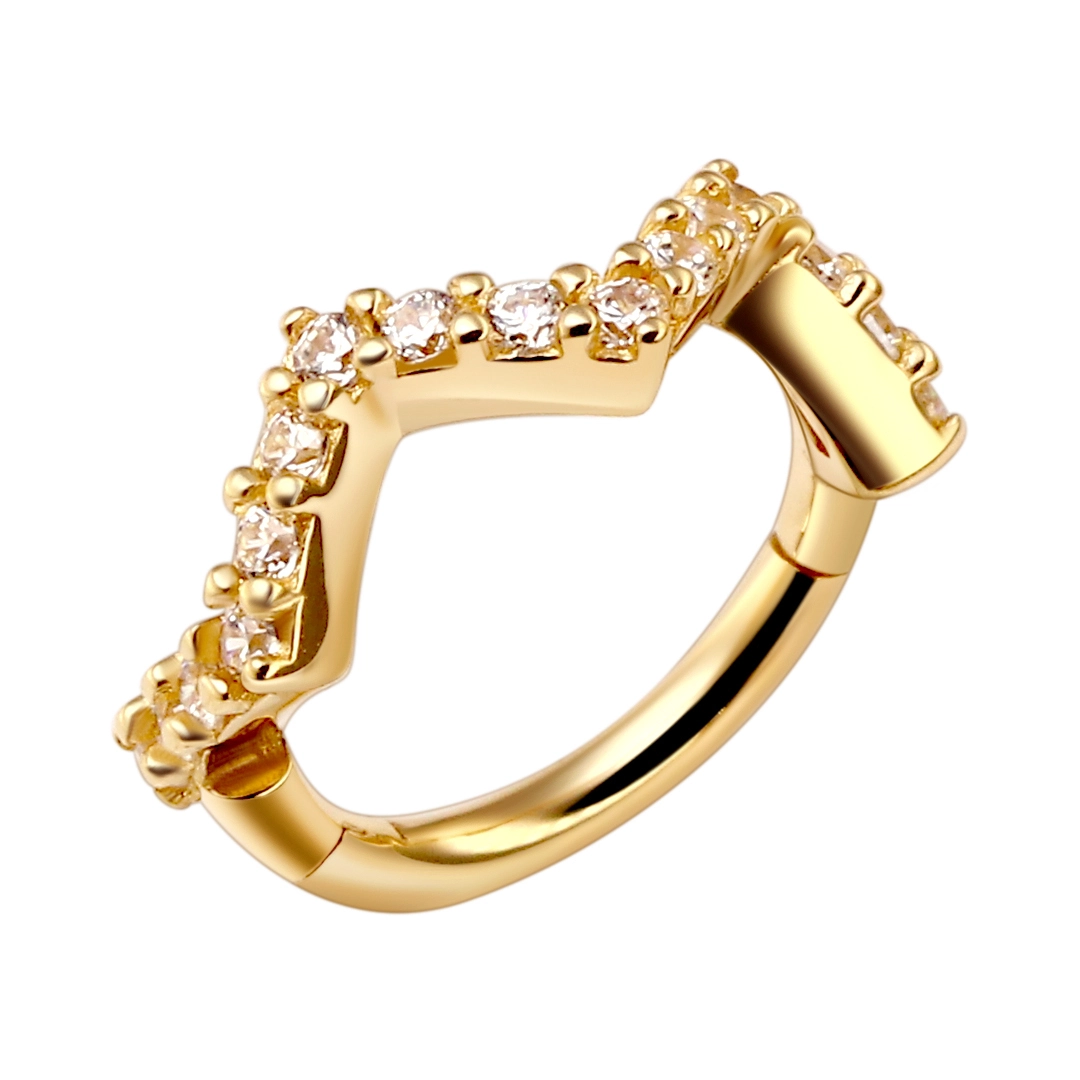 Eternal Metal 14k Solid Gold Simple Crown Segment Hinged Ring Nose Stud Earrings Jewelry Bodi Pierc 1