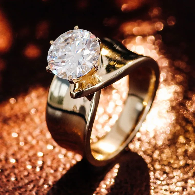Customize Fine Jewelry 10k Yellow Gold Moissanite Solitaire Diamond Ring Round Shape Vvs Engagement Wedding Women Men Ring 1