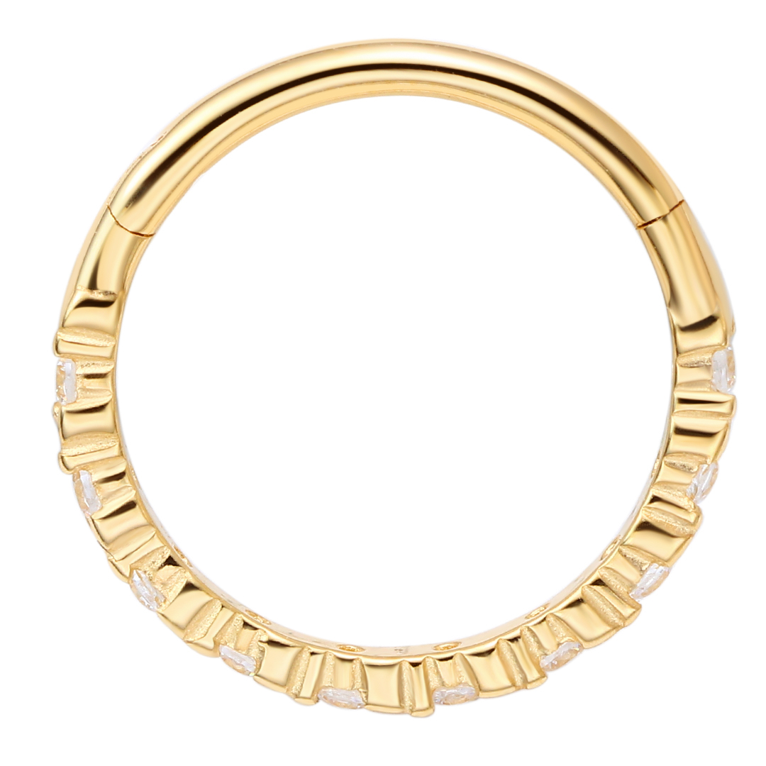 Eternal Metal Real 14k Solid Gold Side Half Paved Cz Hinged Segment Hoop Ring Nose <000000> Conch Piercing Jewelry 5