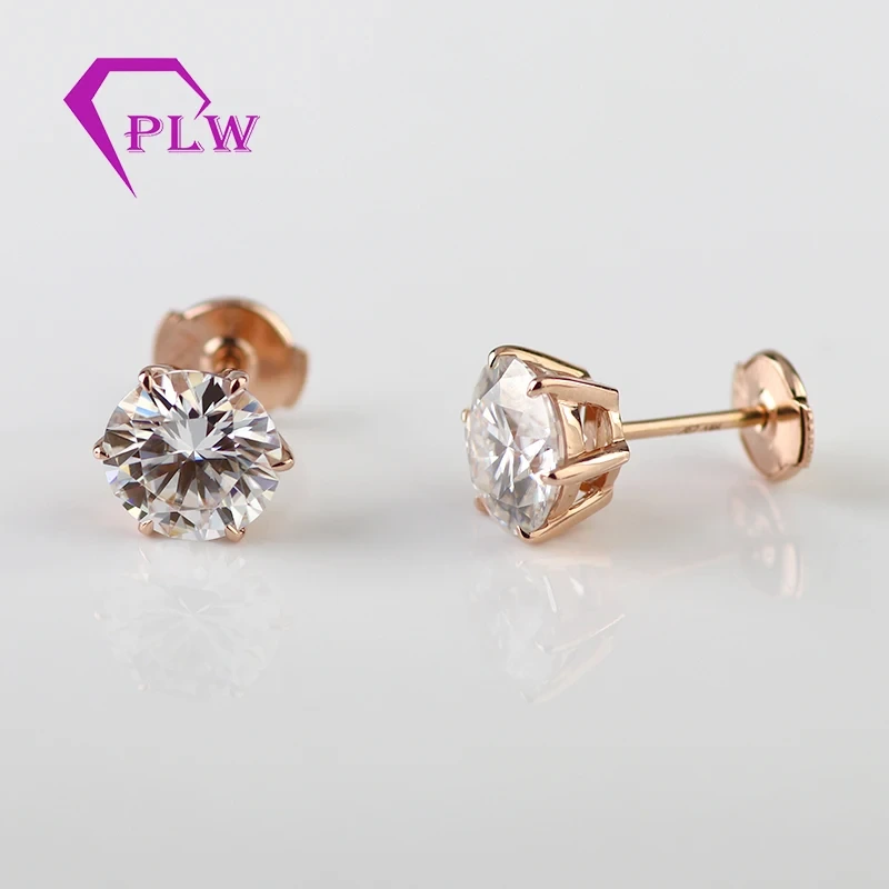Provence 14K en or blanc Moisanite 2carat boucles d'oreilles diamant Femmes Boucles d'oreilles en or rose goujons 1