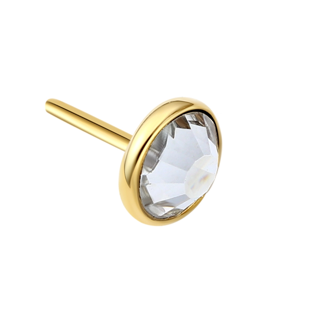 Eternal Metal 14k Solid Yellow Gold 5a Cz Bezel Noseear Piercing Labet Jewelry Threadless Push In Ends Tops 1